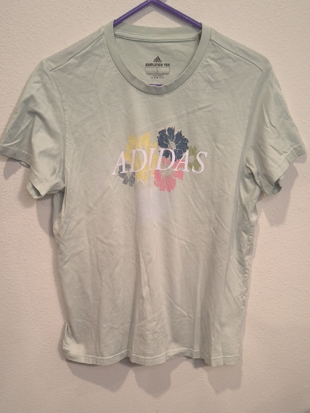 adidas Amplifier Mint Green Floral Logo Tee Large